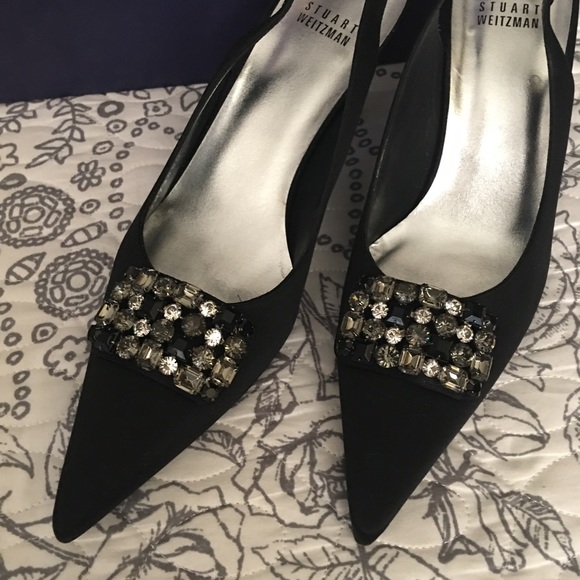 Stuart Weitzman Sparkling Blk Satin-8M - Picture 4 of 7